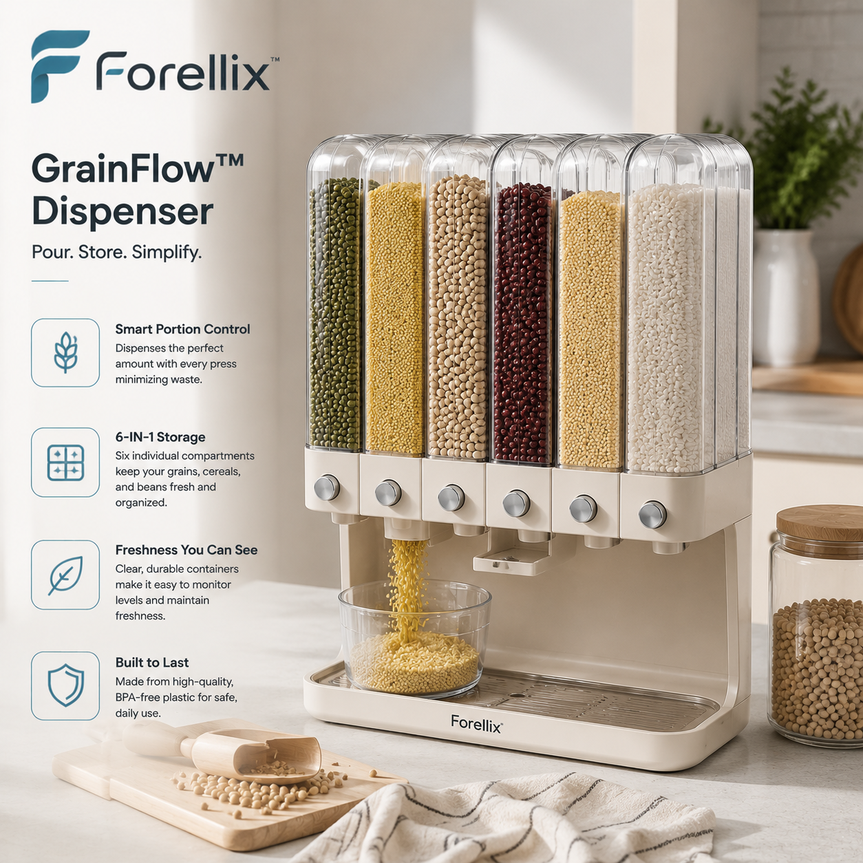 Forellix™ GrainFlow Dispenser – Multi-Section Dry Food Storage System